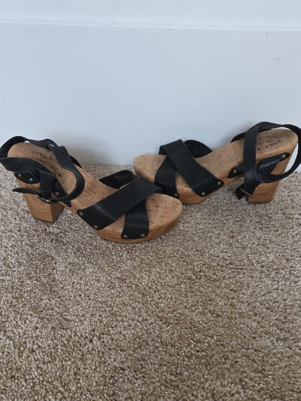 Kork-Ease Black Leather Cork Platform Sandals